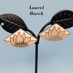 Vintage Laurel Burch Pink Flower Earrings - Gold Plated